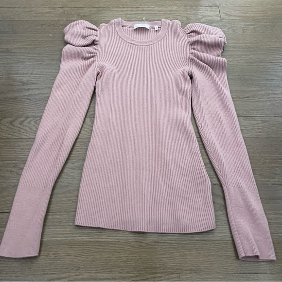 7 for all Mankind Cashmere Wool Blend Pink Puff Ribbed Crew Neck Sweater Size M - Picture 5 of 12